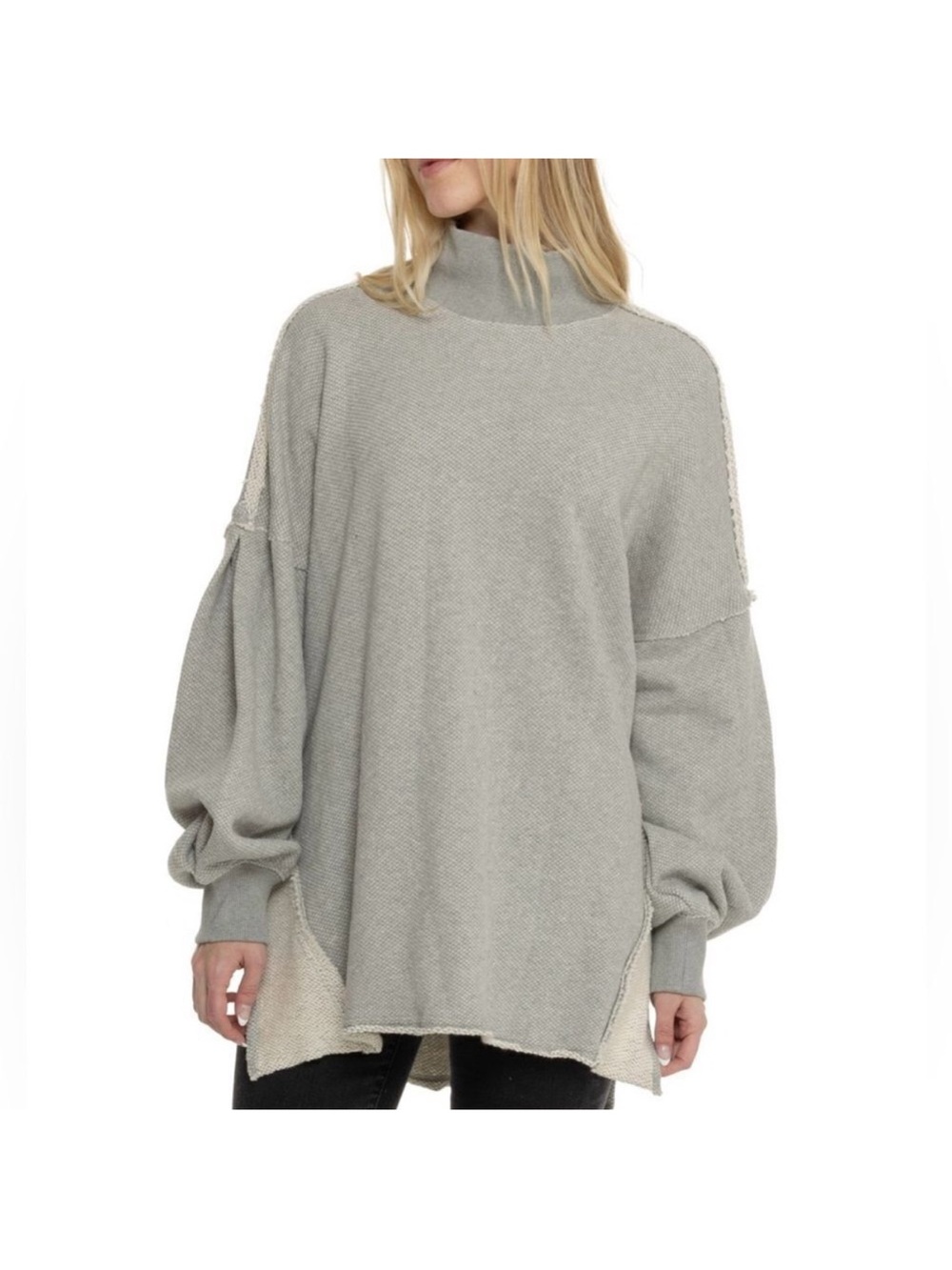 free people L Wonderful Oversized Cotton Sweater Pullover in Heather Gray
